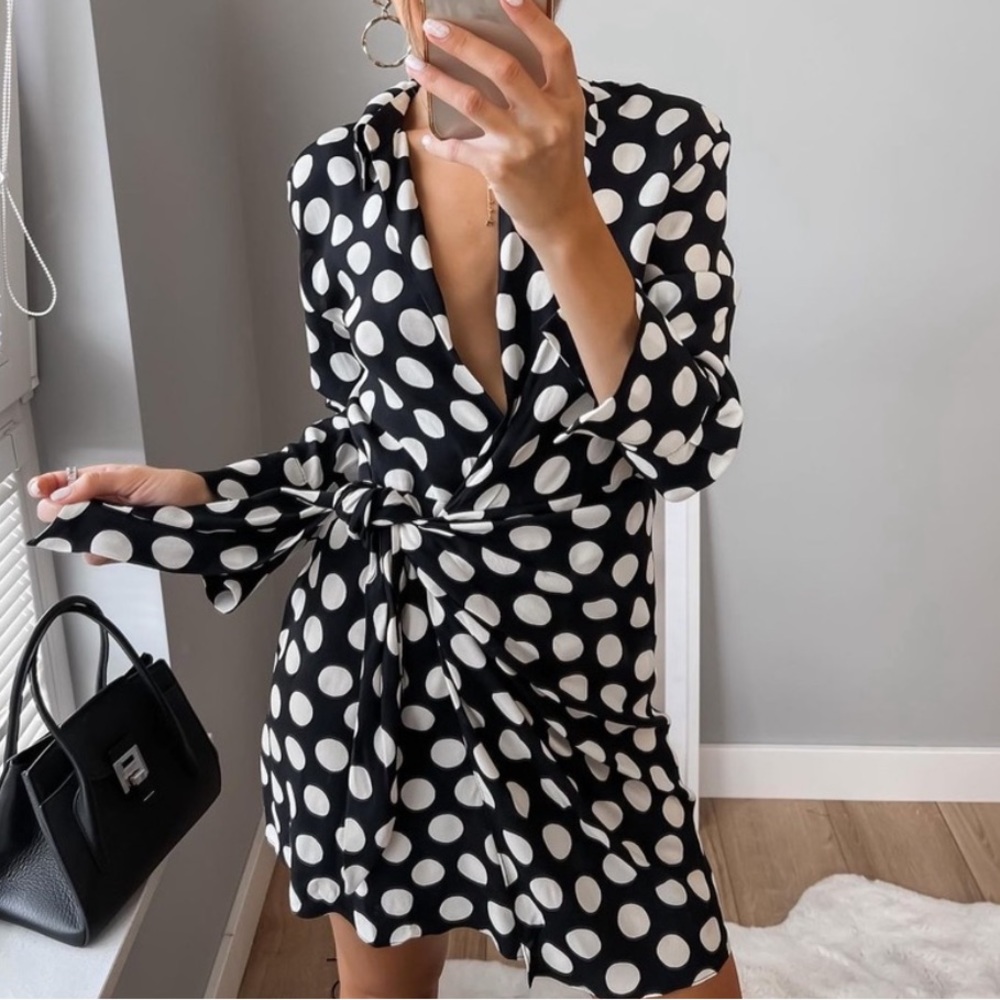 NWT Zara Asymmetrical Polka Dot Shirt Dress - Picture 3 of 12